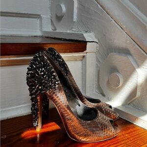 Sam Edelman Studded Brown Peep-Toe Heels